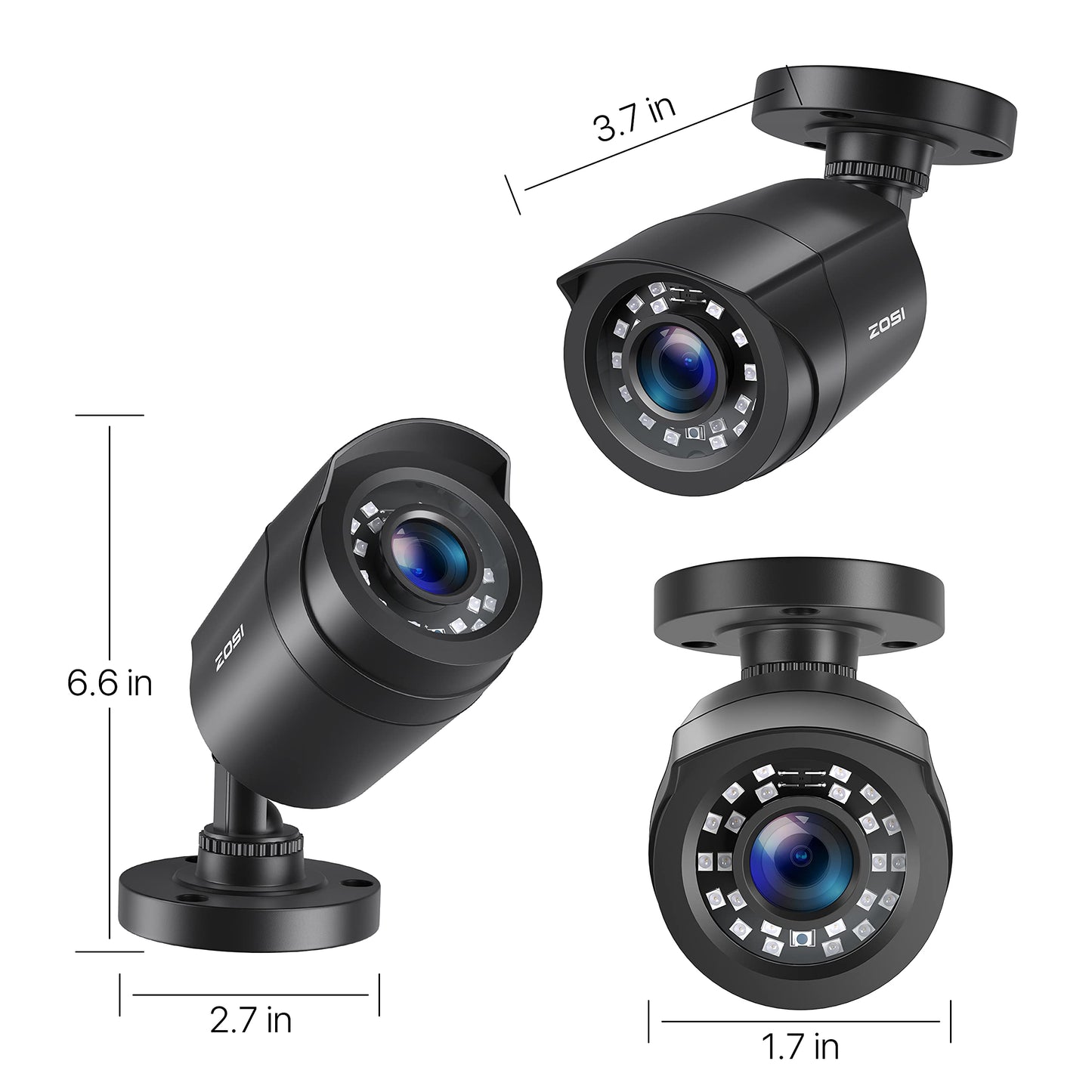 ZOSI 1080P 4 Pack HD TVI Security Cameras, 80ft Night Vision, Outdoor Indoor Weatherproof Bullet Camera for 1080P/5MP/4K HD TVI Analog CCTV DVR System