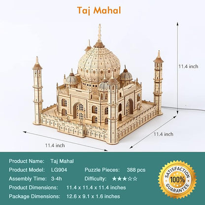 3D Wooden Puzzle Architecture Building Taj Mahal Model Craft STEM Kit LED Light DIY Home Decoration Mother's Day Birthday Gift for Adults &amp Kids (Taj Mahal)