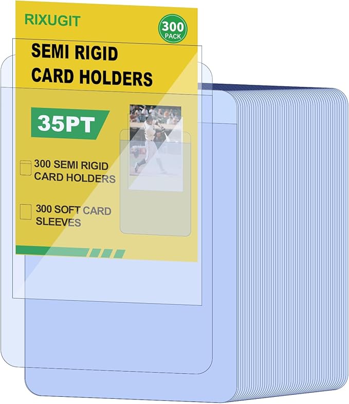 600ct Card Protectors - 300 Semi Rigid Card Sleeves and 300 Soft Sleeves Semi Rigid Card Holder Semi Rigid Baseball Cards Sleeves Protectors Graded Trading Cards Sleeve