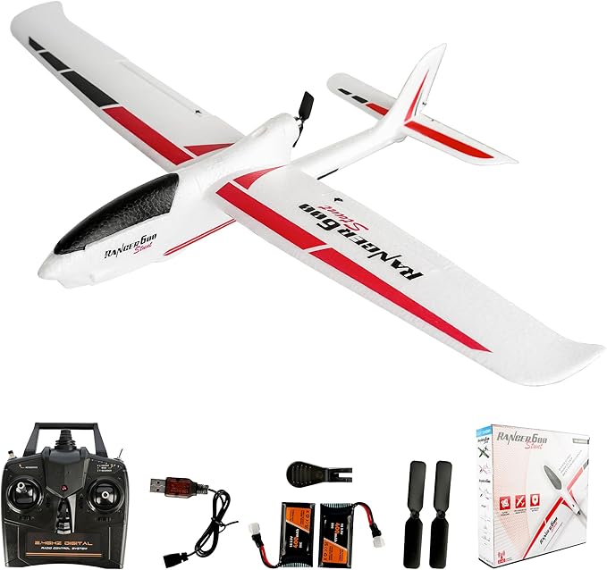 28℃ RC Plane Ranger600 4 Channel Glider Remote Control Airplane 2.4Ghz Ready to Fly RC Airplane Xpilot Stabilization System &amp One Key Aerobatic for AdultsKidsBeginners