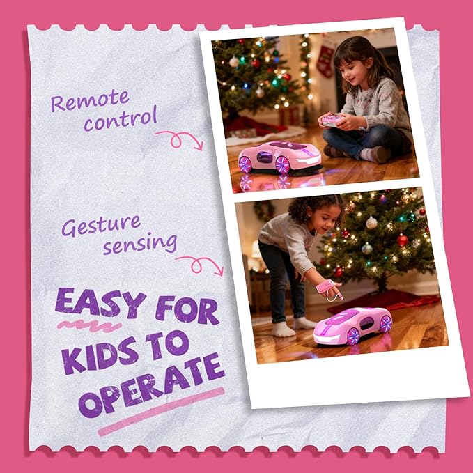 Gesture Sensing Remote Control Car Drift RC Stunt Car with Light Spray &amp Sound 2.4GHz Hobby RC Cars Toy for Kids 360° Rotate Birthday Gifts for Boys Girls 6-12（Pink）