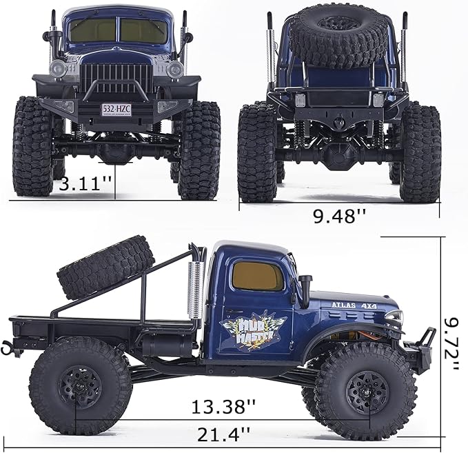 BEEZRC RocHobby 1/10 Scale Atlas RC Truck 4WD 2.4GHz RC Crawler RS RC Offroad Car Hobby Grade RC Remote Control car with Vehicle Transmitter for Adults(Blue)