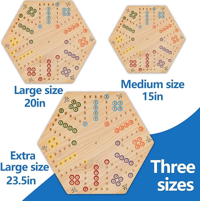 Large Size 20 inches Wood Wahoo Marble Board Game 2 Sided Game 4-6 Player for Friends and Family Party Classic Wahoo Style Strategy Racing Game with 6 Dices30 Marbles (Log)