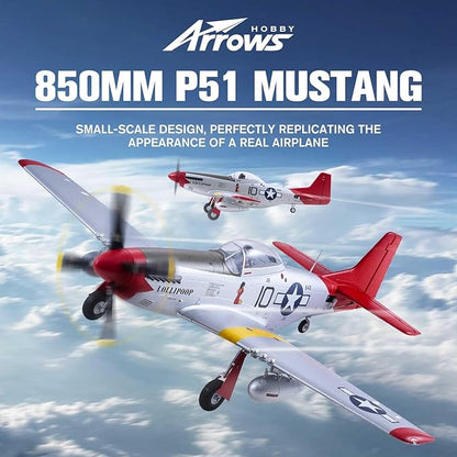 Arrows Rc Plane Propeller Rc Airplanes for Adults Remote Control Airplane P-51 850MM with Vector Flight Stabilization System RTF (Include Battery Charger Radio)