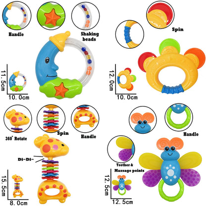 AIVIAI Baby Toys 0-6 Months Infant Toys 0-3 Months Infant Rattles Baby Rattle Teether Toy Set with Storage Box Musical rattles for Newborn Boy Girl Gifts Set with Baby's First Rattle Teether (11pcs)