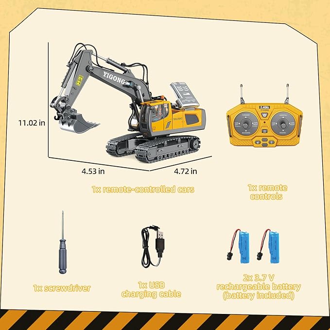 Remote Control Excavator - 1:20 RC Excavator Toys for Boys 14 Channel with Sound/Light RC Digger Construction Toys Gifts for Kids Age 5 6-10 Years Old