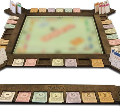 Custom Board Game Frame Personalized Game Board Organizer Compatible with Monopoly Board Game and Monopoly Game Pieces | Economic Themed Game Organizer | Complete Set | Ebony\