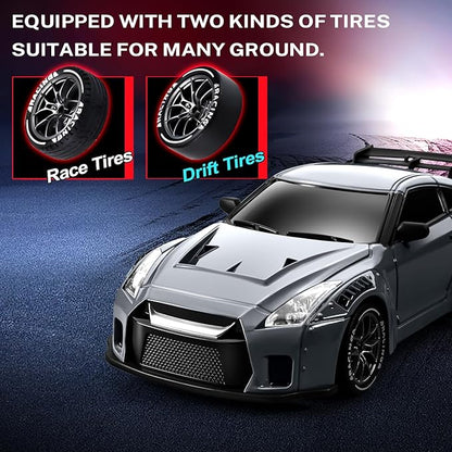 ACAMMZAR RC Drift Car 1:24 Remote Control Car for Kids 20KM/H 4WD High Speed RC Cars with Lights Extra Racing Tires Vehicle for Adults Boys Girls Gray