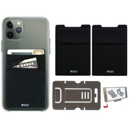 WUOJI RFID Blocking Phone Card Wallet - Double Secure Pocket - Ultra-Slim Self Adhesive Credit Card Holder Card Sleeves Phone Wallet Sticker All Smartphones(Black)-2PC