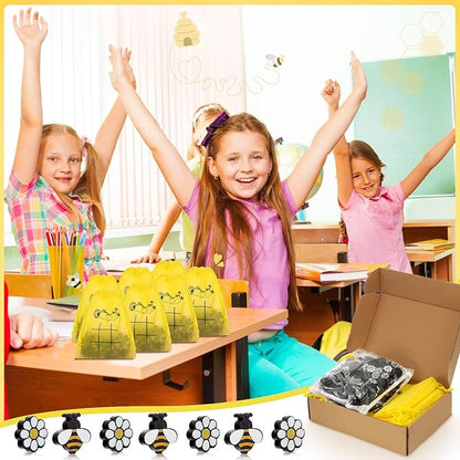 Sumind 36 Sets Bee Tic Tac Toe Game Bee Party Favors for Kid Mini Flowers Honeybee Drawstring Gift Bags for Boys Girls Back to School Birthday Baby Shower Classroom Party Supplies