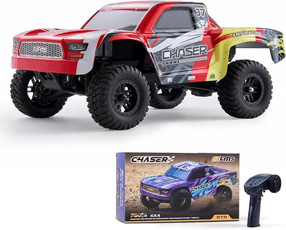 FCXㅤ FMS FSC24 1/24 Chaser RC Crawler Short-Course Trucks with High Strength Nylon Frame 2 Speed Switch Up to 26km/h Hobby RC Car for Adults Gifts (Red)