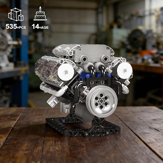 Mould King 10088 V8 Engine Model Kit - 535 Pcs to Build Your Own Mini Engine that Works DIY STEM Mechanic Engineering Construction Set Hobby Building Blocks Kit for Adults