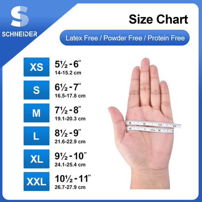 Schneider Nitrile Exam Disposable Gloves for Medical, Cleaning, 4 Mil, Blue, Medium 100-ct Box, Latex-Free, Food Safe Rubber Gloves for Cooking & Food Prep, Powder-Free, Non-Sterile