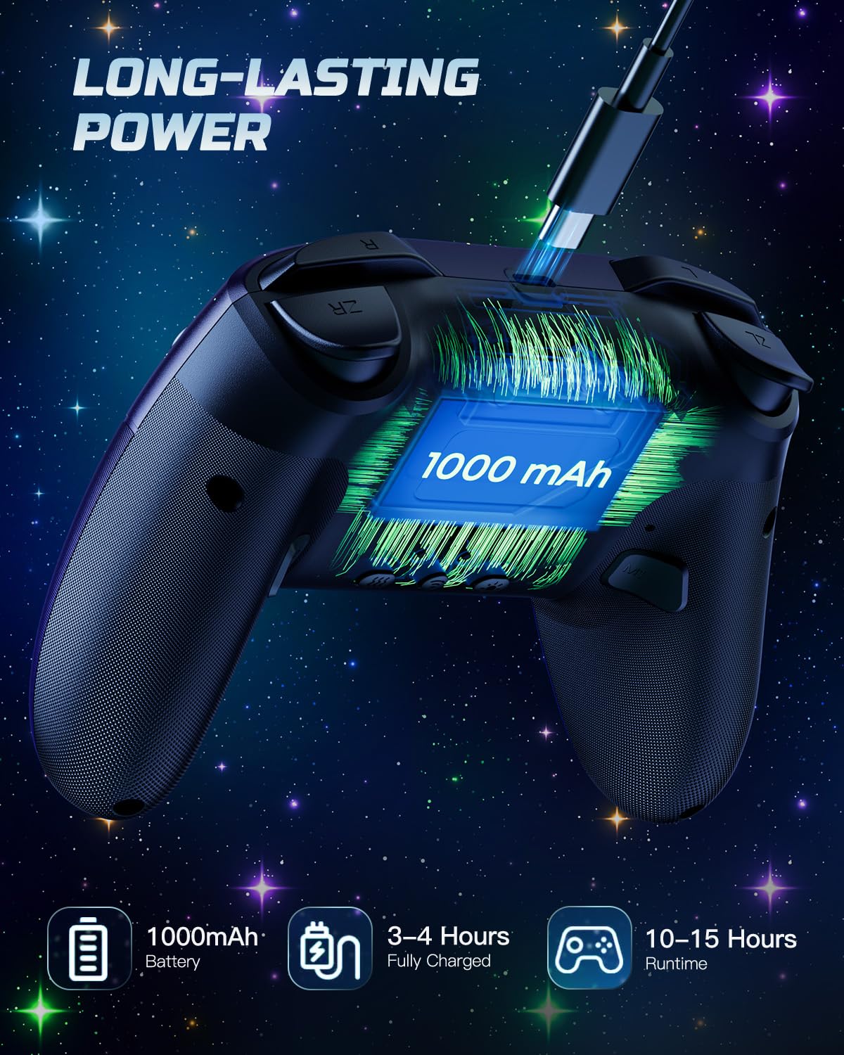 VOYEE Switch Controller, LED Star Wireless Pro Controllers Compatible with Lite/OLED, Multi-Platform Windows PC with 9 Colors Colorful RGB Lights/Programmable/Vibration/Turbo/Wakeup