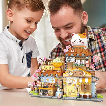 Lucky Cat Building SetOpenable Taiyaki Shop 923PCS Mini Brick Building Toy for Boys Girls Age 8+