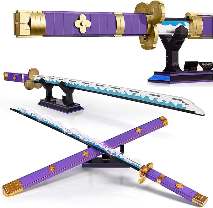 HIGH GODO Anime Cosplay Swords Building Set 936 Piece One Purple Enma Zoro Sword 38.8IN with Scabbard and Bracket for Adults Teens 14+ (Roronoa Zoro Yamato Sword)