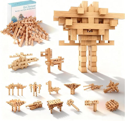 15 in 1 STEM Wooden Building Blocks -15+ Shapes 3D Puzzle Logic Brain Games Educational Toys Gift for Kids and Classroom Montessori STEM Toys for Ages 5+ to Adults