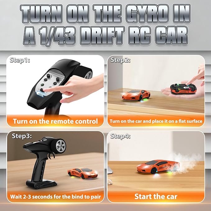 RC Drift Car 1/43 Mini RC Drift Car with Gyro 2.4GHz Full Proportional Control 20KM/H 4WD High Speed Remote Control Alloy LED Lights &amp Drift Tires Toys Gift for Adults Boys and Girls