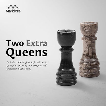 Marble Chess Set 12 Oceanic &amp Black Family Board Games 32 Chess Pieces &amp 2 Extra Queens Travel Chess Set Strategy Board Games for Adults