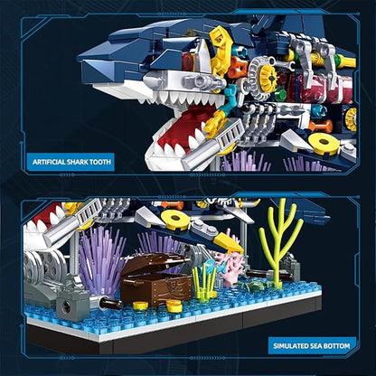Shark Building Block Set Ocean Building Set Cool Mechanical Rotatable Shark Toys Birthday Creative Ideas Gifts for Adults (499 Pcs)