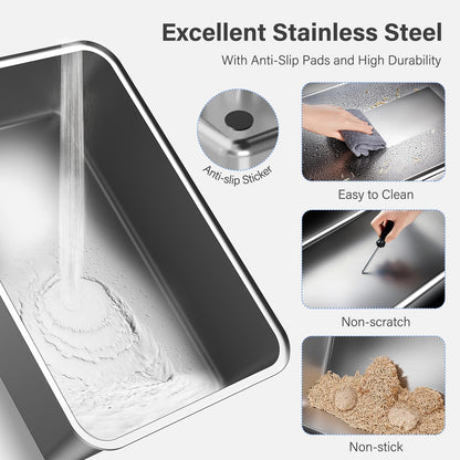 Aphyxen Stainless Steel Litter Box with Lid, XL Extra Large Enclosed Cat Litter Box for Big Cats 110° Flip Cover, Top Entry Metal High Sided Cat Box & Pedal & Scoop, Anti-Leakage (Grey)