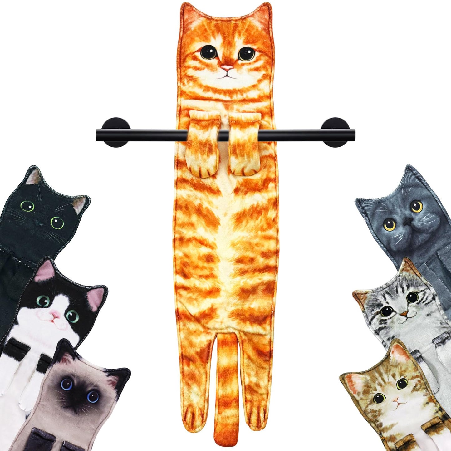 Infaccial Funny Cat Hand Towel for Kitchen and Bathroom,Decorative Hanging Cat Towels for Cat Lovers,Christmas Cat Gifts for Women(Orange Cat)