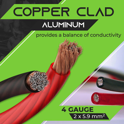 GearIT 4 Gauge Battery Cable - 15 Lugs, 20 Heat Shrink Wrap, CCA Wire, Amp Kit, 25 Feet Each (Black/Red)