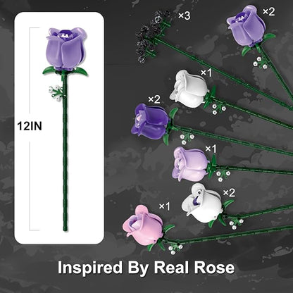 ENJBRICK Pink &amp Purple Roses Flower Bouquet Building Set 615Pcs Everlasting Botanical Collection Compatible with Lego for Adults Aesthetic Home Decor &amp Romantic Gift for Women Anniversary