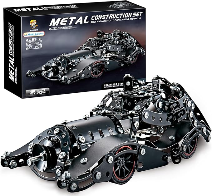 Erector Sets for Boys Age 8 9 10 11 12-16 and Older 332 Pcs Batman Model Car Building Set for Kids Ages 8-12 Year and Up Metal STEM Educational Toy for Kids Boys Girls or Adults