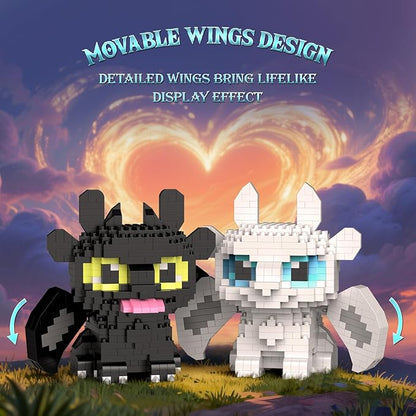 Micro Dragon Building Set 1158 PCS Fantasy Black and White Dragons Creative Micro Bricks Kit with Movable Wings Birthday