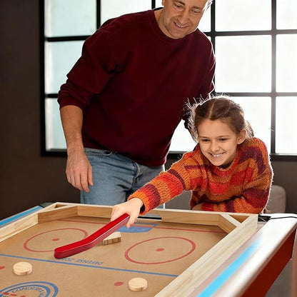 Wooden Tabletop Hockey Game Includes 1 Wooden Game Board 2 Hockey Sticks and 2 Pucks Indoor and Outdoor Sports Board Games for Kids Children Adults Family
