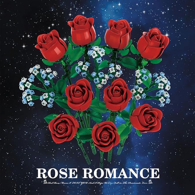 39090 Rose Romance Building Blocks Flower Set 649 Pieces of Floral and Plant Series Block Sets Adult Creative Enthusiast Model Gifts and Unique Collectibles Can be Used for Room Decoration