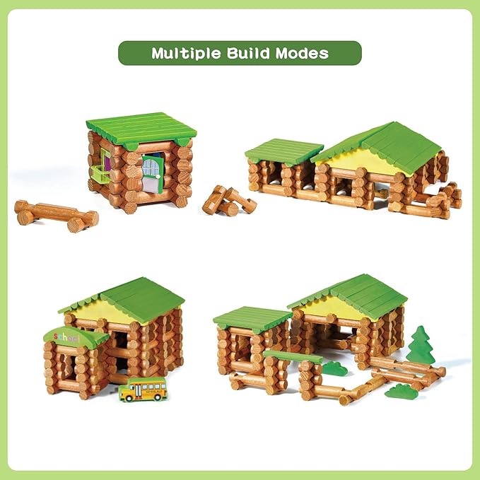 Wondertoys 269 Pieces Real Wood Logs Set Ages 3+ Classic Building Log Gift Set for Boys/Girls– Creative Construction Engineering - Top Blocks Game Kit - Preschool Education Toy