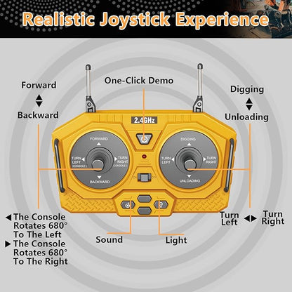 PREPOP Remote Control Excavator Toy for 6-12 yr Boys Best Birthday Gifts for Kids 4-7 8 9 10 11 Year Old RC Construction Toys with Metal Shovel Lights Sounds 2.4Ghz