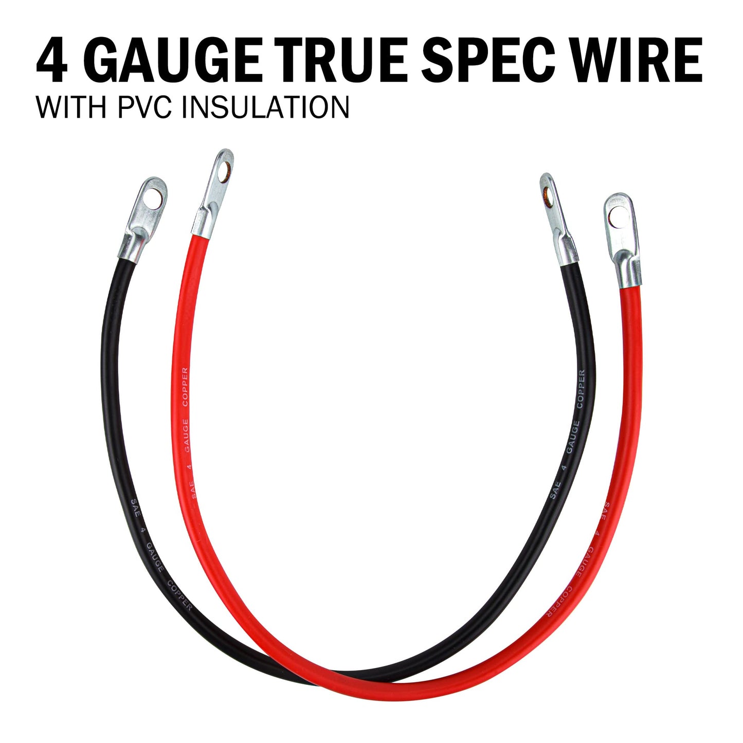 Cartman 4AWG 18-Inch Battery Inverter Cables Set, 4Gauge x 18" (1 Positive & 1 Negtive) for Car, Truck, RV, Solar