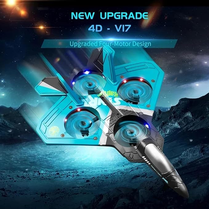 V17 Remote Control Airplane Foam RC Planes for Kids Adults 8-16 RC Fighter Jet Airplane with Light 2 Batteries 360° Flip Fighter Jet Toy Stunt Roll Gifts for Adult Boys (Blue with 2Batteries)
