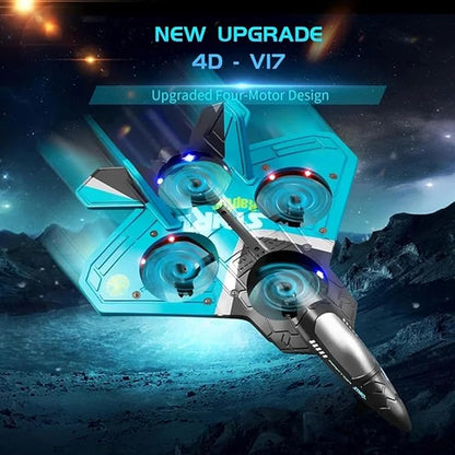 V17 Remote Control Airplane Foam RC Planes for Kids Adults 8-16 RC Fighter Jet Airplane with Light 2 Batteries 360° Flip Fighter Jet Toy Stunt Roll Gifts for Adult Boys (Blue with 2Batteries)