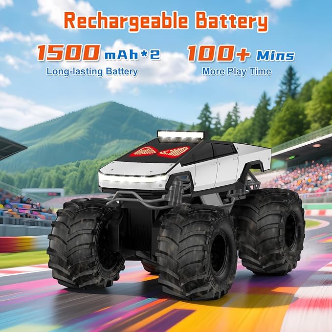 Remote Control Car with LED Eyes Amphibious Monster Truck Boys Toys RC Cars 2.4 GHz Waterproof RC Trucks Rechargeable 4WD All Terrain Off-Road Pickup Boy Christmas Birthday Gifts Kids Toys Ages 6+