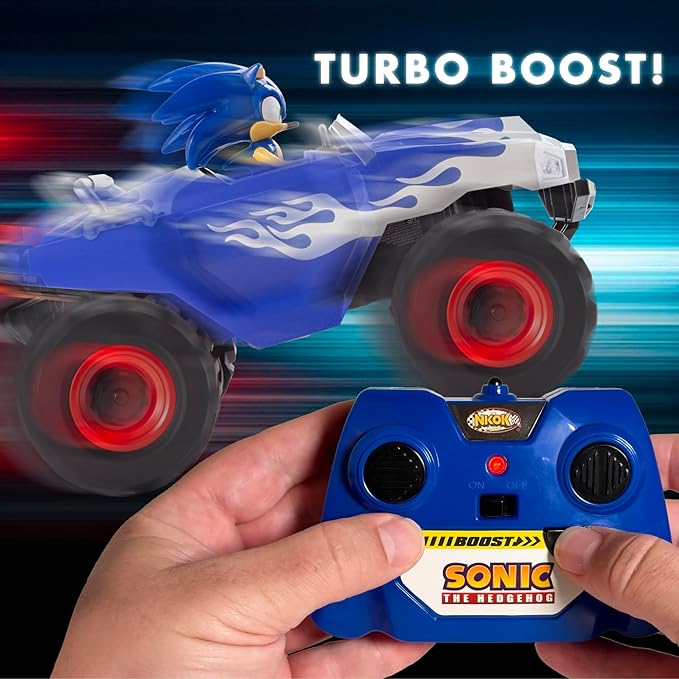 NKOK RC Sonic Racing CrossWorlds Monster Truck Sonic Ready-to-Run 2.4GHz Remote Control Toy Turbo Boost Wheelie &amp Donut Action All-Terrain Off-Road Ages 6+ Fun Gift for Kids Toy Award Win
