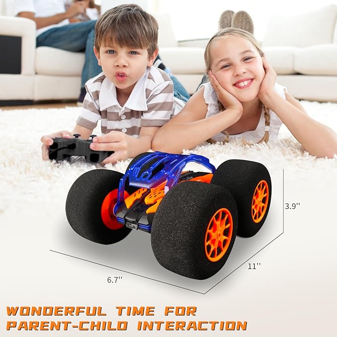 Indoor RC Car Stunt Remote Control Car Toys with Soft Wheels RC Cars for Kids Indoor Outdoor with LED headlight &amp Crazy Stunts 360° Flips Double Sided Vehicle 2.4GHz Remote Control for Boys Girls