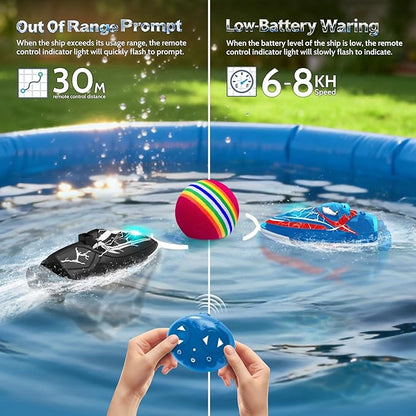 2-Pack Mini RC Boats with Floating Ball – 2.4GHz Remote Control Boats for Pools &amp Lakes 2 Speeds Auto Flip Waterproof Low Battery Alert for Kids &amp Adults