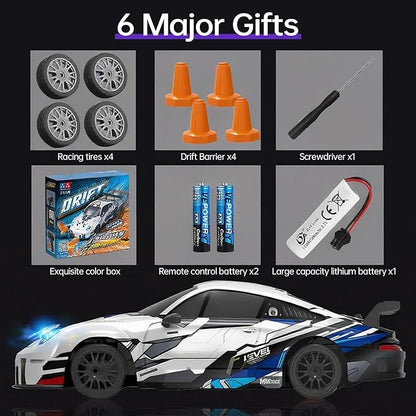 1:24 Scale RC Drift Race Car – 20km/h 4WD High Speed Dual Batteries 50+ Min Play 2.4GHz Remote – Multi-Surface Drift Tires + LED Lights Gift for Adults Boys and Girls