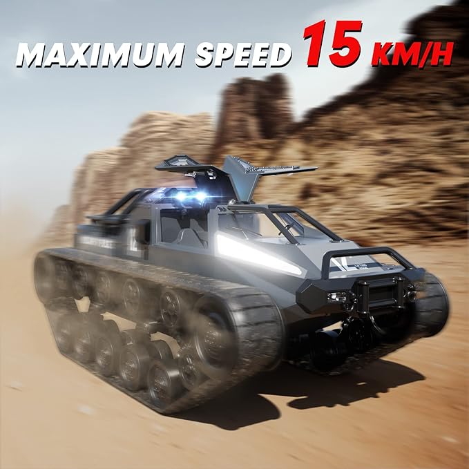 RC Tank Car 1:12 Remote Control Crawler 12KM/H High Speed Tank 2.4Ghz RC Rock Crawler Off-Road 4WD 360°Rotating Drifting Car with Rechargeable BatteryMilitary Truck Toy for Adults and Kids