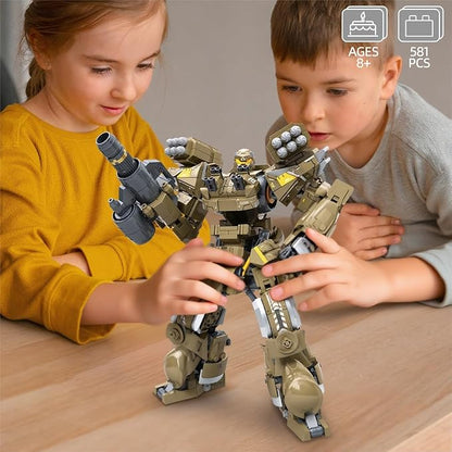 Mech Robot Transforming Building Blocks Set for Adults Brown City Protector Mecha Model Action Figures Cool Creative Robots STEM Toys Gift for Teens Boys 581 Pieces