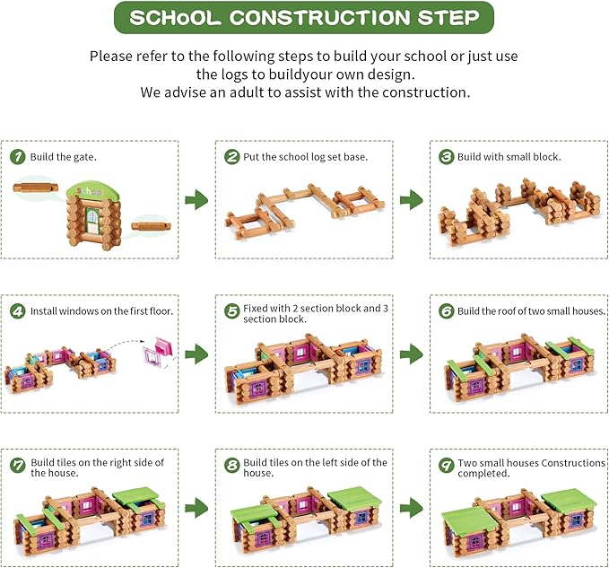 Wondertoys 269 Pieces Real Wood Logs Set Ages 3+ Classic Building Log Gift Set for Boys/Girls– Creative Construction Engineering - Top Blocks Game Kit - Preschool Education Toy
