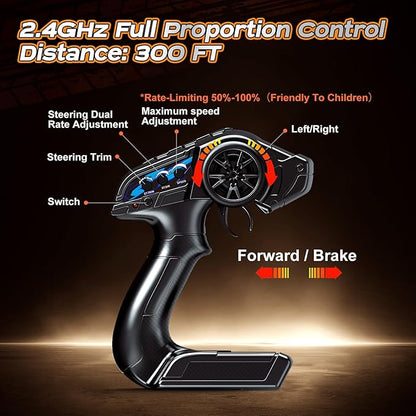 1/14 Brushless RC Cars for Adults Max 42mph Oil Shock Absorber Electric 4WD High-Speed Off-Road RC Car Remote Control Car for Adults RC Truck with Two 3S LiPo Batteries 1200 mAh