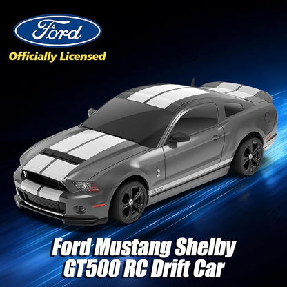 YONCHER RC Drift Car Remote Control Car for Kids Ford Mustang Shelby GT500 Officially Licensed 1:24 20KM/H 4WD with Lights Fast Racing Toy Car for Boys Girls Gray