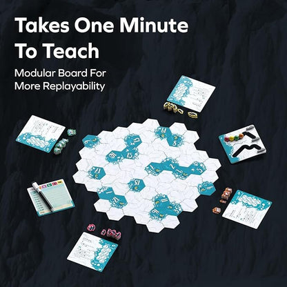 Allplay Waddle Board Game for Adults and Families - Connect Groups of Penguins to Claim The Most Fish - 1-Minute to Teach in A Small Box - 15 Min 2-5 Players Ages 7+