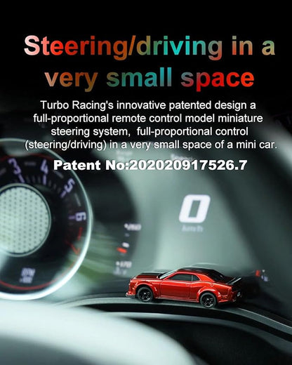 Turbo Racing 1:76 Scale RC Sport Car Table Racing 2.4GHZ Remote Control Mini Model Car with Full Proportional RTR for Adults Toys (C75-Black)