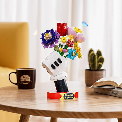 Flower Bouquet Building Set with Display Stand - Artificial Fake Plants Botanicals Flowers for Home Decor for Boys Girls Kids 6+ ＆ Valentines Day Gift for Adults